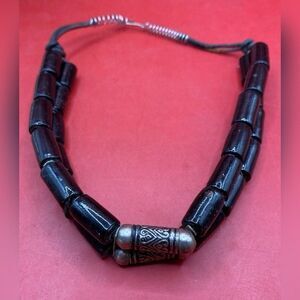 Women’s Necklace Choker Black Laquer Beads 14” Hippie Boho